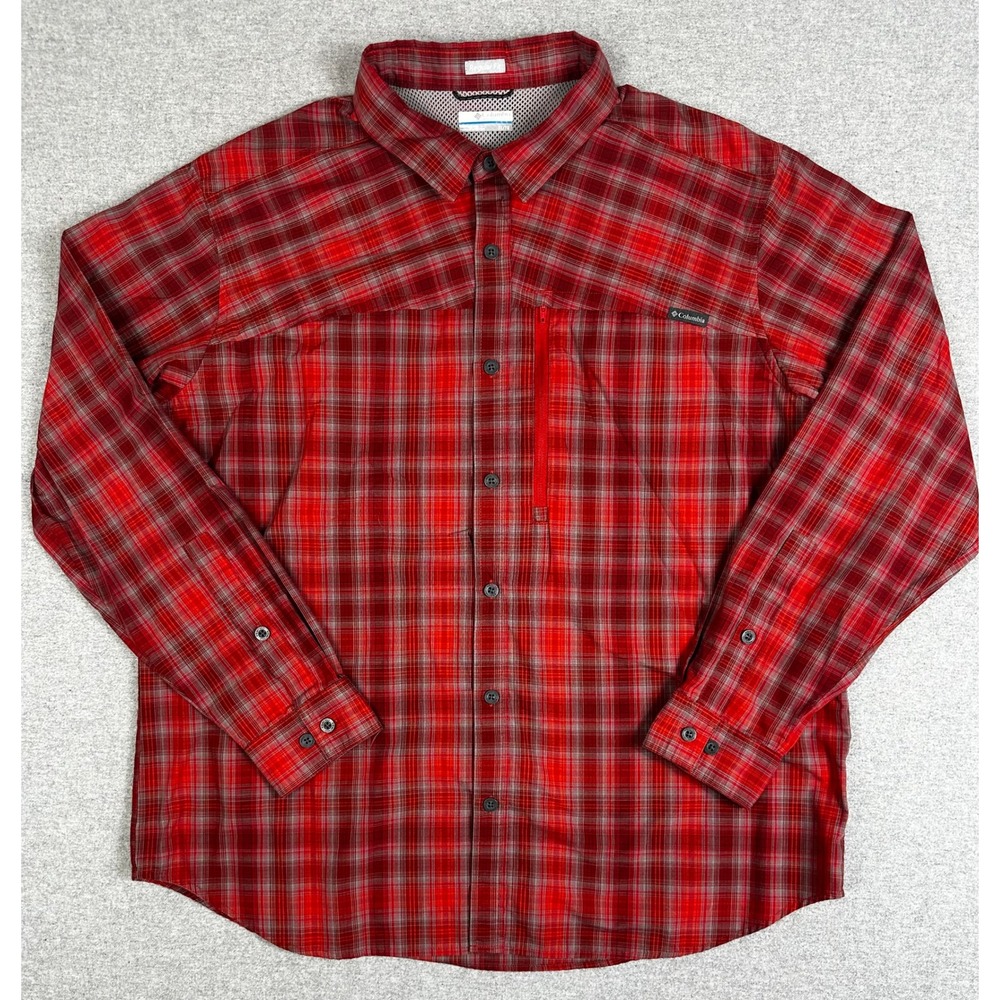 Columbia Shirt Mens XL Red Plaid Long Sleeve Camp Outdoor Hiking‎